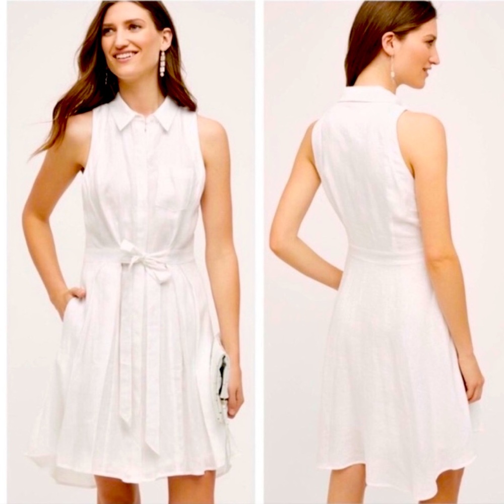 NWT Anthropologie HD in Paris White Printemps Linen Shirt Dress Size 16